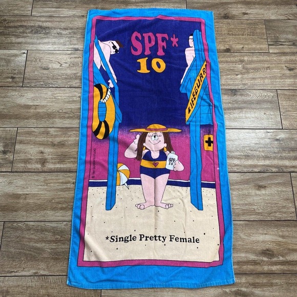 Vintage Cathy Guisewite Beach Towel 80s 90s Single Pretty Female - Picture 2 of 11